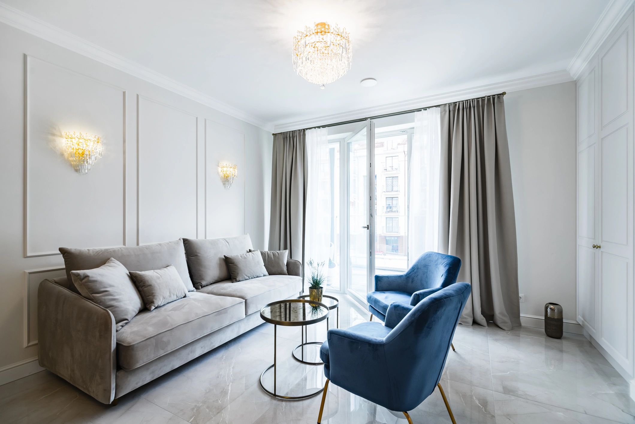 Elegant living room with smooth painted walls and refined finish quality