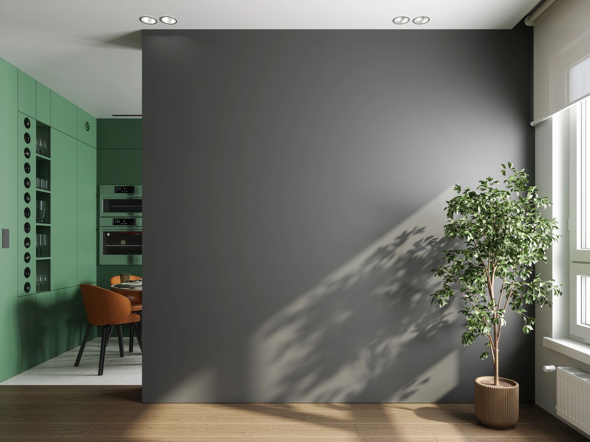Smooth plaster wall detail in a modern kitchen