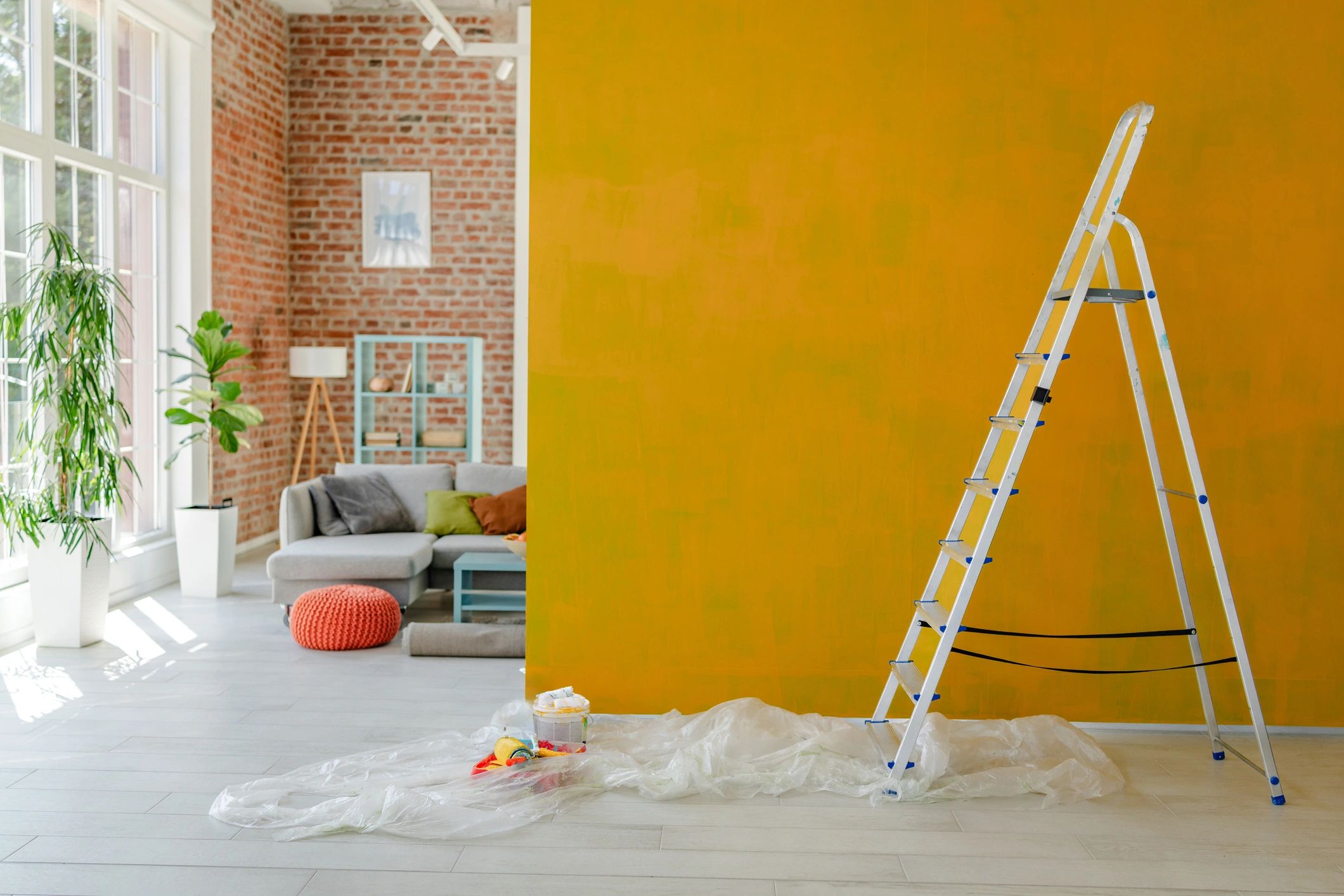 Interior painting setup during a home improvement project
